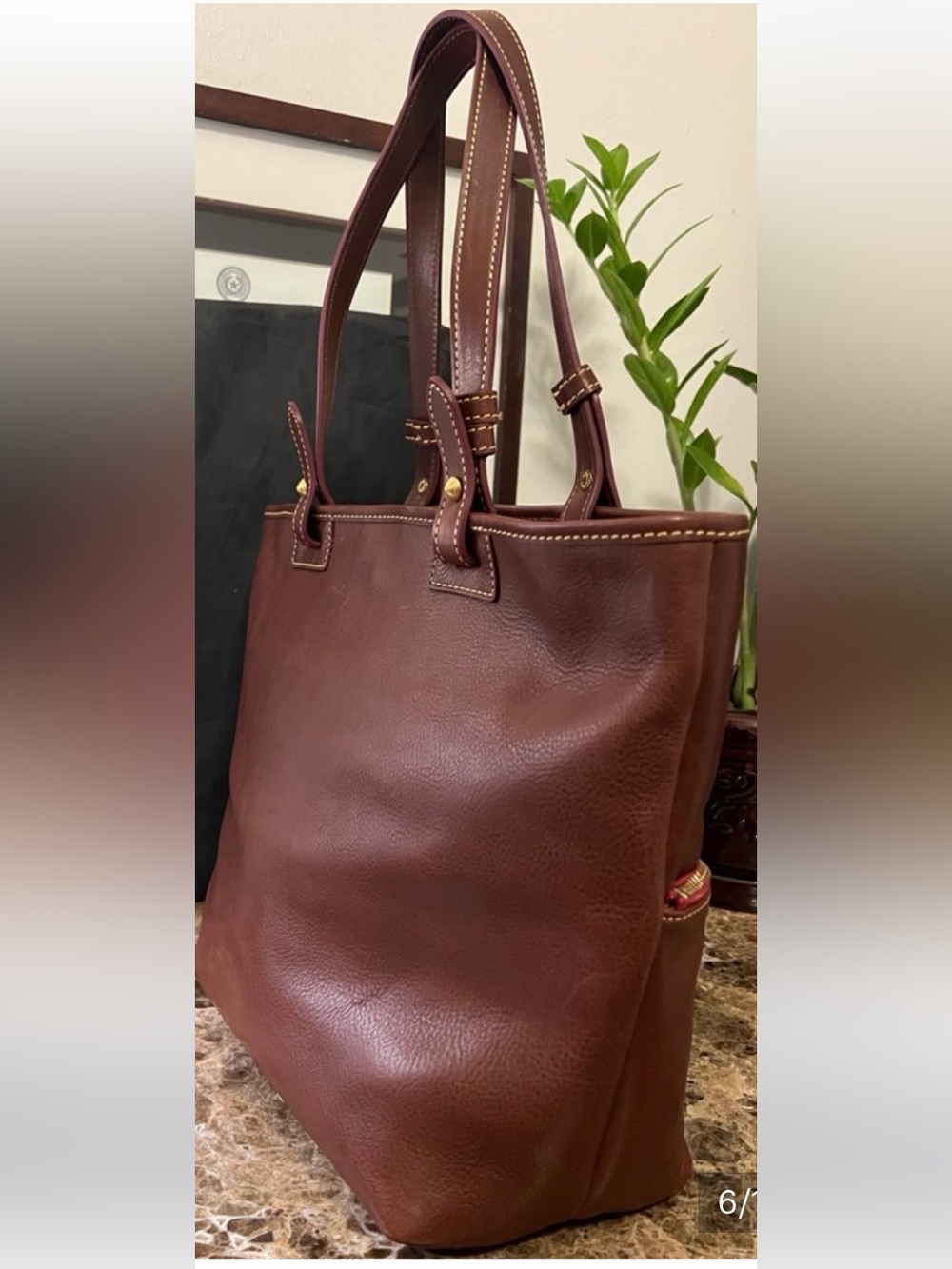 Dooney & Bourke Chestnut Italian Florentine Leather Convertible Shopper Tote Bag - Picture 4 of 16